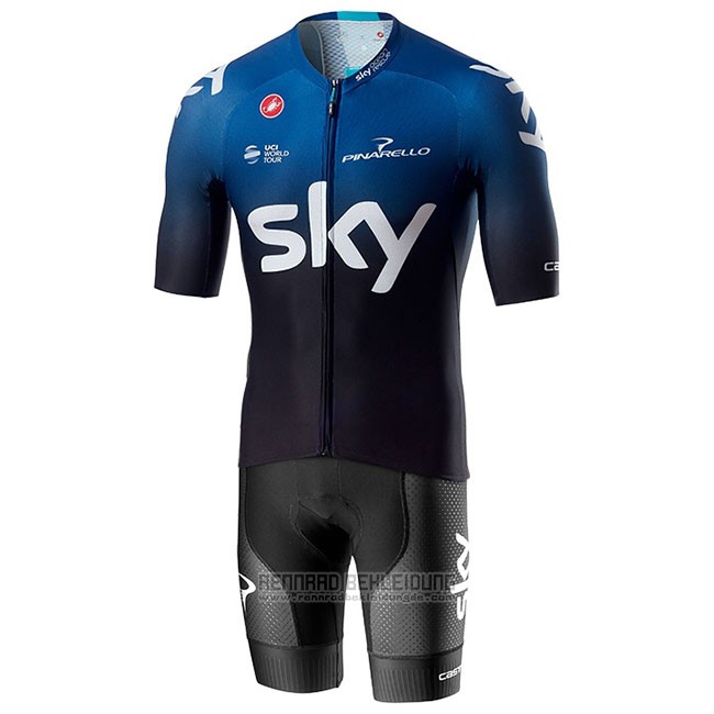 2019 Fahrradbekleidung Sky Aero Shwarz Blau Trikot Kurzarm und Tragerhose - zum Schließen ins Bild klicken